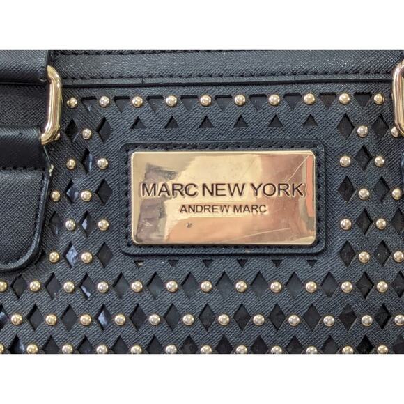 MARC NEW YORK! BLACK BRUSHED FINISH FAUX LEATHER, GOLD JEWEL STUDDED  HAND BAG! - Picture 5 of 11
